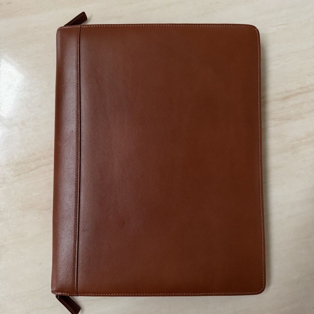 Levenger Brown Leather Zip Around Business Portfolio Padfolio Organizer 13”x10”